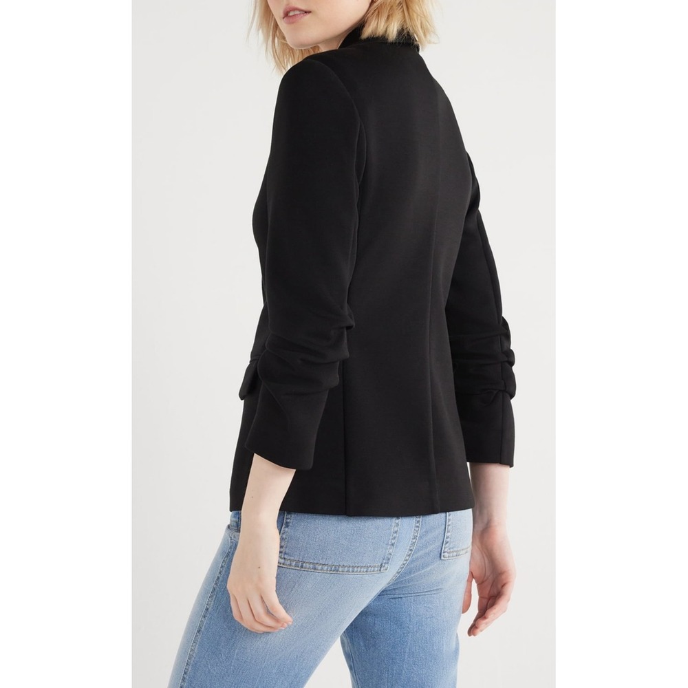 Scoop Womens Blazer Size S Black Scuba Knit Stretch Scrunch Sleeves Knit Comfort - Picture 3 of 6